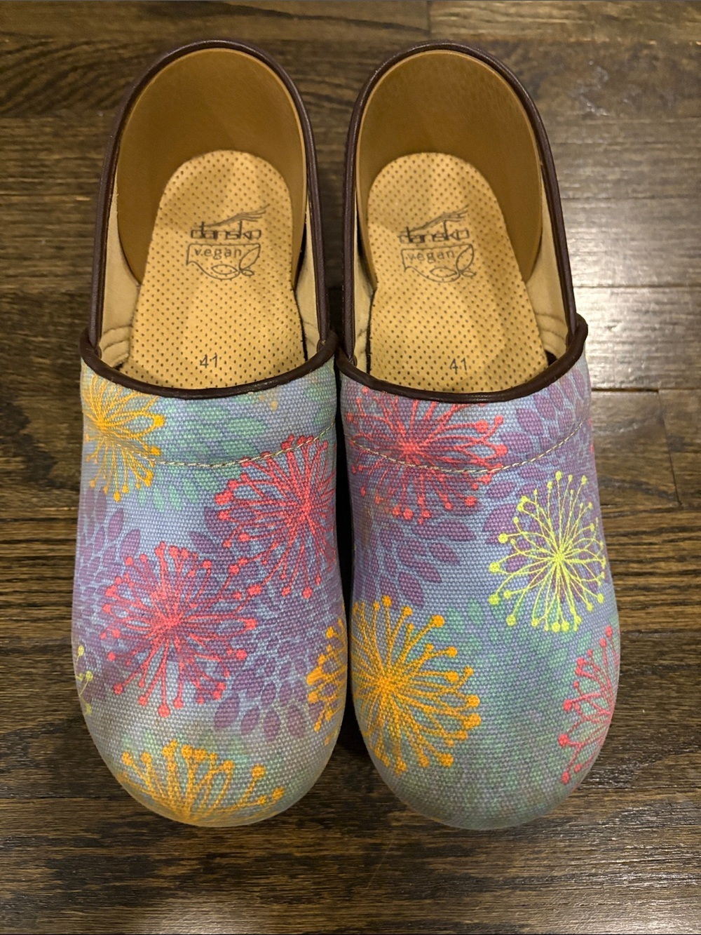 Dansko Vegan Multicolor Floral Burst Clogs - Purple/Yellow/Pink- size 41- NWT